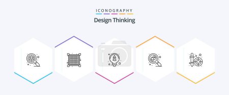 Illustration for Design Thinking 25 Line icon pack including pipette. dropper. idea. color picker. thinking - Royalty Free Image