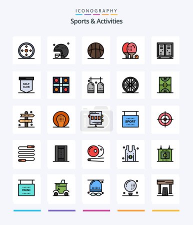 Téléchargez les illustrations : Creative Sports & Activities 25 Line FIlled icon pack  Such As ping. equipment. activities. athletics. recreation - en licence libre de droit