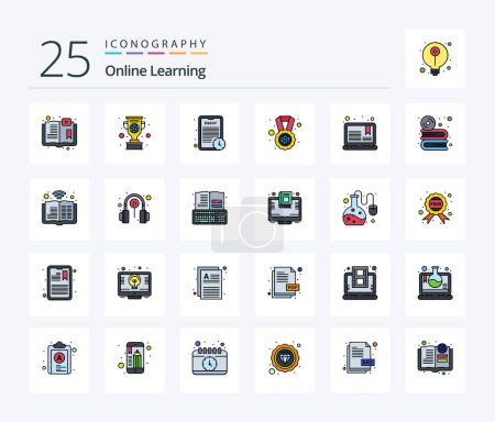 Illustration for Online Learning 25 Line Filled icon pack including course. world. cup. study abroad. study time - Royalty Free Image