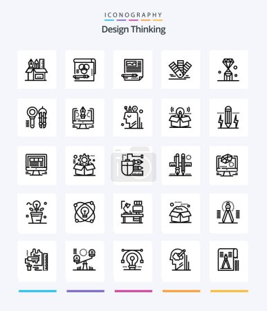 Téléchargez les illustrations : Creative Design Thinking 25 OutLine icon pack  Such As pantone. card. pen. pen. paper - en licence libre de droit