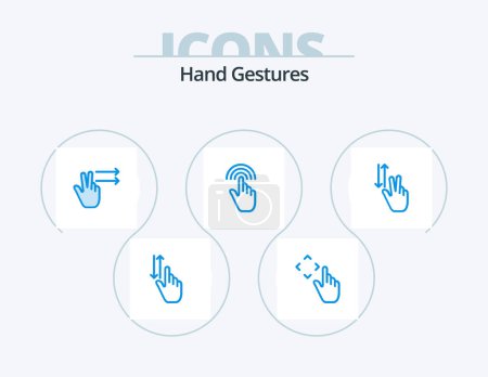 Téléchargez les illustrations : Gestures main Icône bleue Pack 5 Icône Design. doigt. interface. Bouge. main. doigt - en licence libre de droit