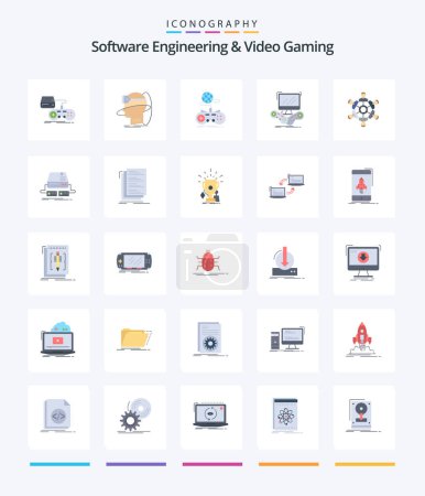 Illustration for Creative Software Engineering And Video Gaming 25 Flat icon pack  Such As friends. online. user. multipgaming - Royalty Free Image