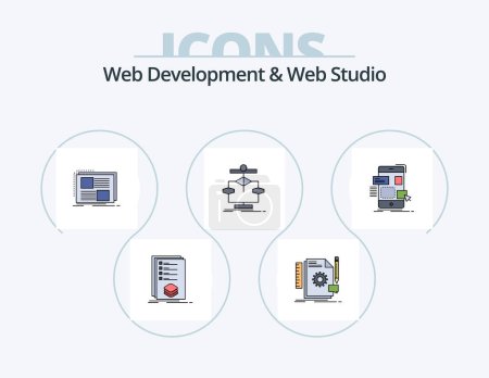 Téléchargez les illustrations : Développement Web et Web Studio ligne rempli Icône Pack 5 Icône Design. employé. transition. web. structure. différence - en licence libre de droit