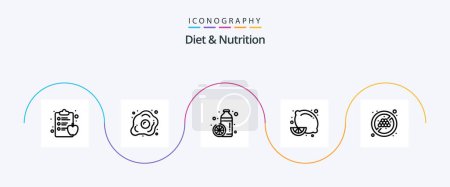 Téléchargez les illustrations : Diet And Nutrition Line 5 Icon Pack Including no diet. lemon. bottle. diet food. orange - en licence libre de droit