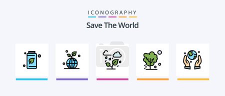 Ilustración de Save The World Line llenó el paquete de 5 iconos, incluido el calentamiento. tierra. molino. global. Salvar. Diseño de iconos creativos - Imagen libre de derechos