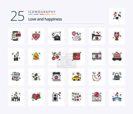 Illustration for Love 25 Line Filled icon pack including party. love. brew. location. pot - Royalty Free Image