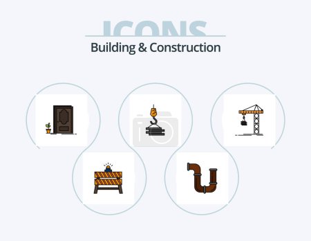 Téléchargez les illustrations : Building And Construction Line Filled Icon Pack 5 Icon Design. construction. trailer. suggestion. truck. tools - en licence libre de droit
