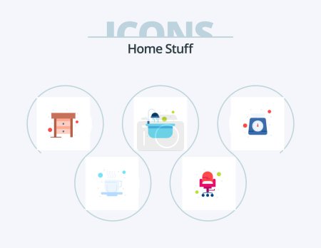 Illustration for Home Stuff Flat Icon Pack 5 Icon Design. scale. washing. desk. curtains. bath - Royalty Free Image