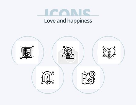 Illustration for Love Line Icon Pack 5 Icon Design. love. heart. invite. love. eye - Royalty Free Image