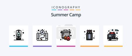 Illustration for Summer Camp Line Filled 5 Icon Pack Including match. camping. cook. camping. summer. Creative Icons Design - Royalty Free Image
