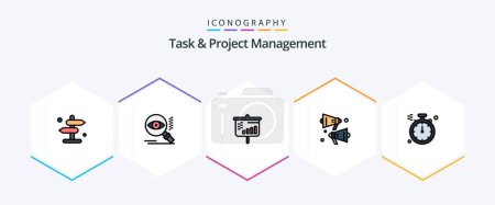 Téléchargez les illustrations : Task And Project Management 25 FilledLine icon pack including . direction. bar. compass. sound - en licence libre de droit