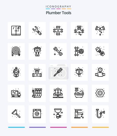 Téléchargez les illustrations : Pack d'icônes Creative Plumber 25 OutLine telles que mécaniques. plomberie. tuyaux. plombier. fuite - en licence libre de droit