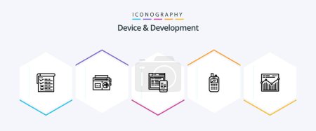 Illustration for Device And Development 25 Line icon pack including web. wireless. responsive. receiver. phone - Royalty Free Image