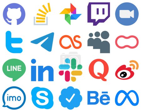 Ilustración de 20 Iconos planos de redes sociales para un myspace de interfaz de usuario simplista. Vídeo. Mensajero y tweet iconos. Set de iconos de gradiente simple - Imagen libre de derechos