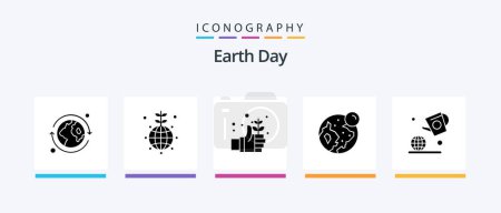 Ilustración de Día de la Tierra Glyph 5 Icon Pack Incluyendo verde. Tierra. Un día. Luna. globo. Diseño de iconos creativos - Imagen libre de derechos