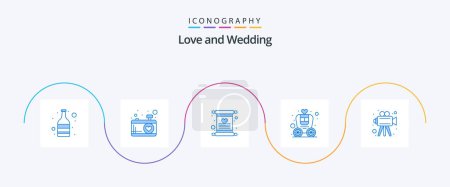 Ilustración de Paquete de iconos de Wedding Blue 5 que incluye cámara de video. hacer películas. Amor. Boda. transporte - Imagen libre de derechos