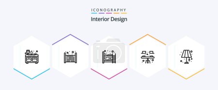 Illustration for Interior Design 25 Line icon pack including floor. interior. sleep. dining. sleep - Royalty Free Image