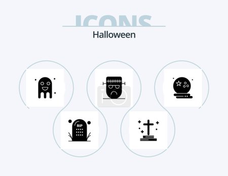Téléchargez les illustrations : Halloween Glyph Icon Pack 5 Icon Design. face. cartoon. grave. halloween. festival - en licence libre de droit