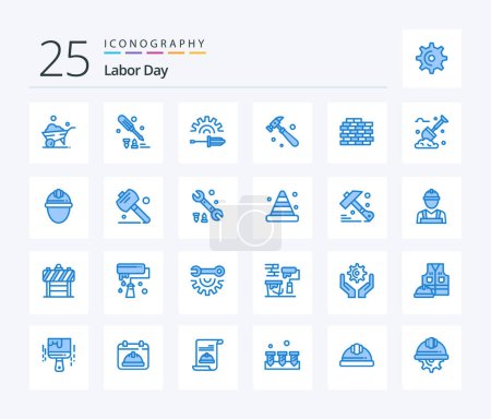Illustration for Labor Day 25 Blue Color icon pack including spade. brick. driver. wall. construction - Royalty Free Image