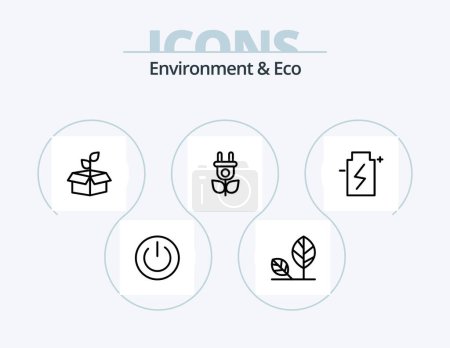 Téléchargez les illustrations : Environment And Eco Line Icon Pack 5 Icon Design. battery. electricity. environment. eco. summer - en licence libre de droit