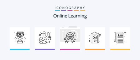Ilustración de Línea de aprendizaje en línea 5 Icon Pack Incluyendo la educación. laptop. documento. educación científica en línea. prueba de laboratorio. Diseño de iconos creativos - Imagen libre de derechos