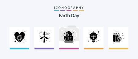 Téléchargez les illustrations : Earth Day Glyph 5 Icon Pack Including nature. bag. cake. thought. idea. Creative Icons Design - en licence libre de droit