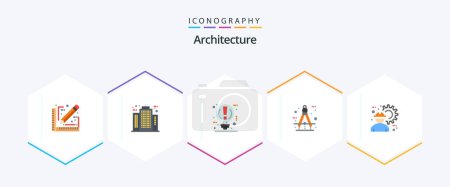 Illustration for Architecture 25 Flat icon pack including measure. circle. construction. architect. power - Royalty Free Image