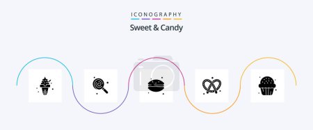 Téléchargez les illustrations : Pack de 5 icônes Sweet And Candy Glyph, y compris cookie. bretzel. gâteau. De l'argent. cuire au four - en licence libre de droit