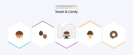 Téléchargez les illustrations : Pack icône Sweet And Candy 25 Flat comprenant des bonbons. la nourriture. Des bonbons. dessert. produits alimentaires - en licence libre de droit