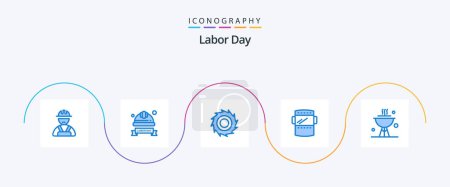 Illustration for Labor Day Blue 5 Icon Pack Including cook. cutter. weld. mask - Royalty Free Image