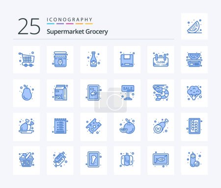 Ilustración de Grocery 25 Blue Color icon pack including board. shipping. breakfast. delivery. soft drink - Imagen libre de derechos