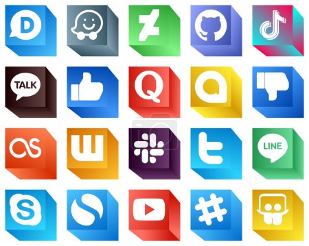Illustration for 3D Social Media Brand Icons for Mobile App 20 Icons Pack such as lastfm. dislike. google allo and quora icons. Fully customizable and high-quality - Royalty Free Image