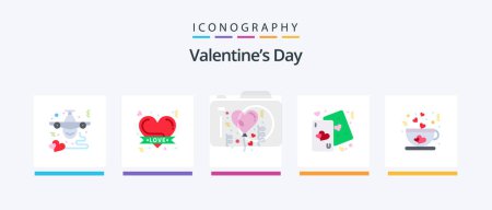 Téléchargez les illustrations : Valentines Day Flat Pack de 5 icônes comprenant l'amour. coeurs. coeur romantique. coeur. célébration. Icônes créatives Design - en licence libre de droit