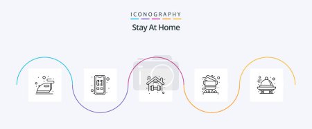 Ilustración de Stay At Home Line 5 Icon Pack Incluye comida. Caliente. A casa. olla para cocinar. Quédate. - Imagen libre de derechos