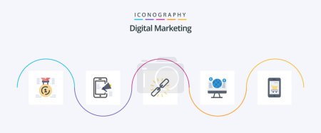 Ilustración de Digital Marketing Flat 5 Icon Pack Including computer. website. mobile. web. chain - Imagen libre de derechos