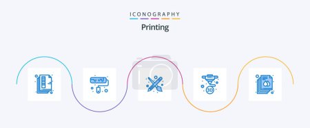 Illustration for Printing Blue 5 Icon Pack Including page. printing. brush. print. 3d printing - Royalty Free Image