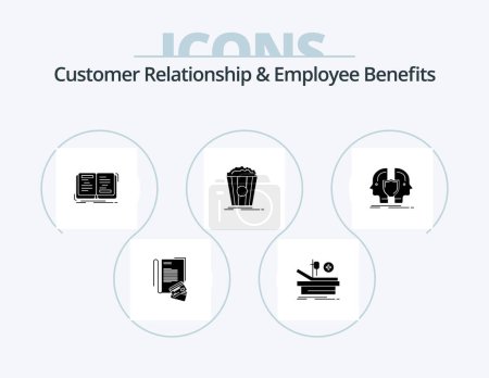 Téléchargez les illustrations : Customer Relationship And Employee Benefits Glyph Icon Pack 5 Icon Design. snack. theater. hospital. popcorn. writing - en licence libre de droit