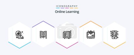 Illustration for Online Learning 25 Line icon pack including app. science. reading. monitor. education - Royalty Free Image