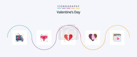 Téléchargez les illustrations : Valentines Day Flat Pack de 5 icônes comprenant l'amour. amour. cassé. coeurs. émotion - en licence libre de droit