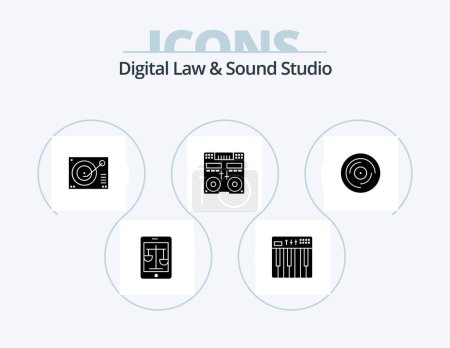 Ilustración de Estudio de Ley Digital y Sonido Glyph Icon Pack 5 Icon Design. cubierta. cd. midi. Grabar. fonógrafo - Imagen libre de derechos