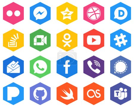 Ilustración de Hexagon Flat Color White Icon Pack odnoklassniki. video. dribbble. google meet and stock 20 Customizable Icons - Imagen libre de derechos