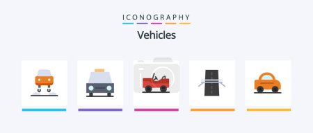 Téléchargez les illustrations : Vehicles Flat 5 Icon Pack Including vehicle. highway. military. grid. construction. Creative Icons Design - en licence libre de droit