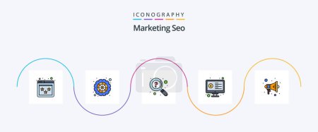 Illustration for Marketing Seo Line Filled Flat 5 Icon Pack Including screen. monitor. gear. money. search - Royalty Free Image