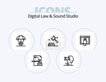Illustration for Digital Law And Sound Studio Line Icon Pack 5 Icon Design. law. digital. screen. copyright. owner - Royalty Free Image