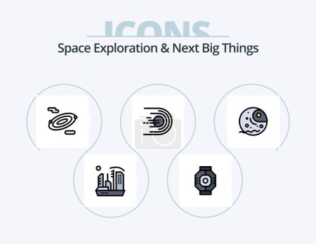 Téléchargez les illustrations : Space Exploration And Next Big Things Line Filled Icon Pack 5 Icon Design. ufo. astronomy. comet. balloon. tour - en licence libre de droit