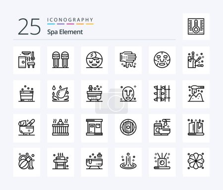 Téléchargez les illustrations : Spa Element 25 Line icon pack including mask. cosmetics. spa. beauty. washing - en licence libre de droit