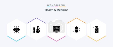 Illustration for Health and Medicine 25 Glyph icon pack including fitness. disease. health. hospital. health - Royalty Free Image