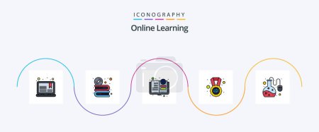 Illustration for Online Learning Line Filled Flat 5 Icon Pack Including medal. study abroad. education. globe. knowledge - Royalty Free Image