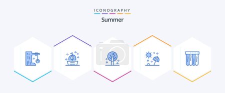 Illustration for Summer 25 Blue icon pack including travel. sea. ship. parasol. tree - Royalty Free Image