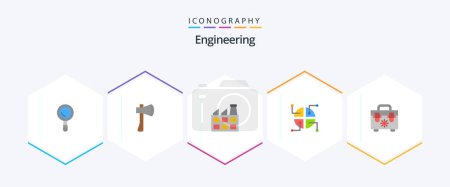 Illustration for Engineering 25 Flat icon pack including tools. bag. construction. map. construction - Royalty Free Image